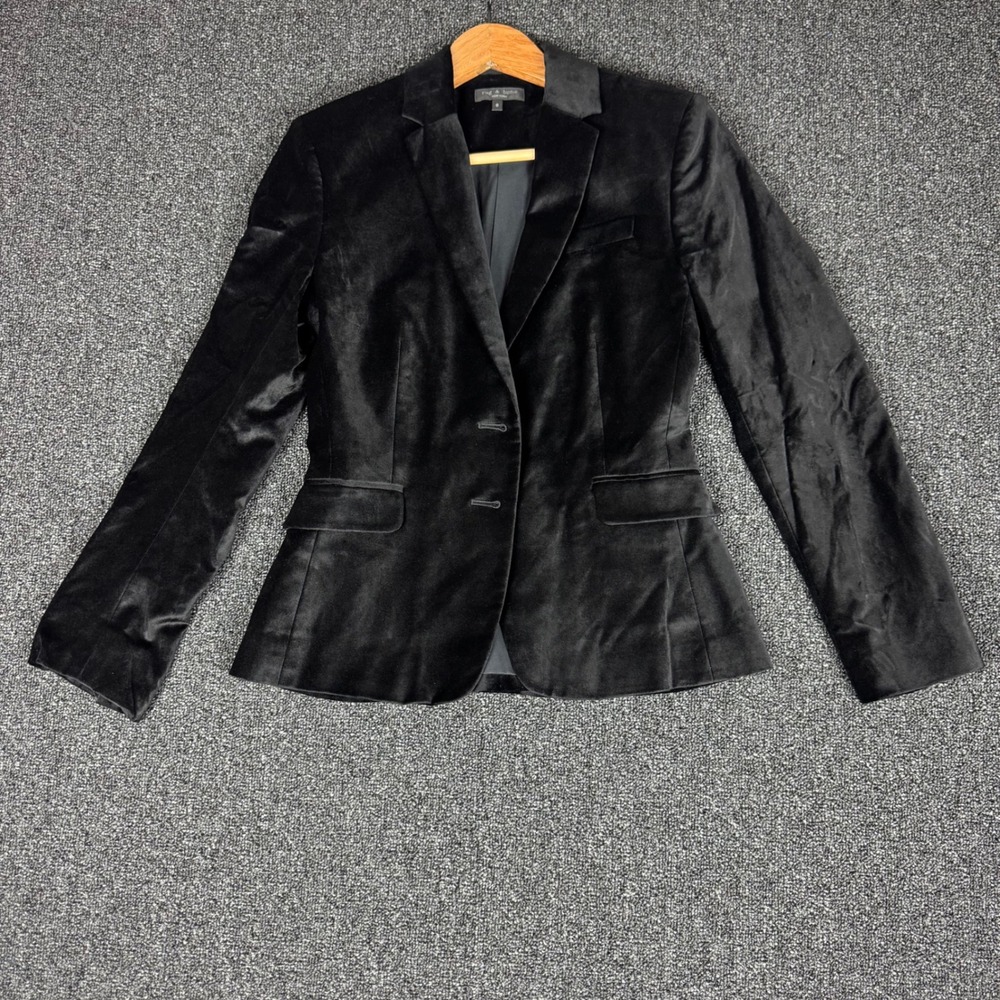 Rag & Bone Velvet Blazer Jacket Womens 0 Black Fair Missing Buttons